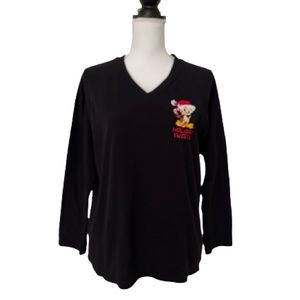 Vtg Looney Tunes Woman’s Black  Embroidered Holiday Tweets, Sz L.
